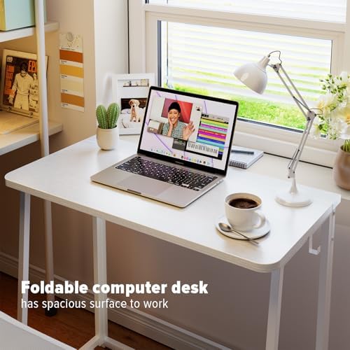 WOHOMO Folding Desk, 31.5" Foldable Computer Table for Small Spaces, White
