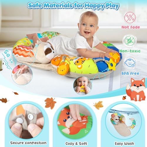 URMYWO Tummy Time Activity Mat - Cozy Tummy Time Mat for Newborn 0-12 Months, Breathable Soft Infant Baby Sit Me Up Floor Seat Early Sensory Development Play Toys Baby Registry Research Shower Gifts
