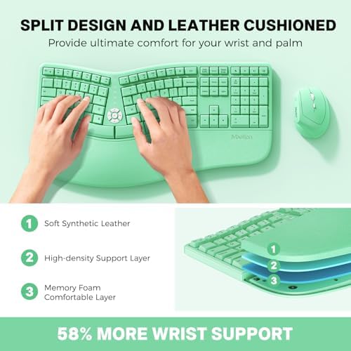 MEETION Ergonomic Keyboard Mouse Combo, Split Design Vertical Mouse Green