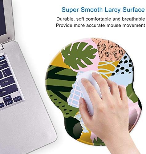 ITNRSIIET Ergonomic Mouse Pad with Gel Wrist Support Small Wrist Rest Smooth Surface Non-Slip PU Base Comfortable Office Supplies Pain Relief, 8.7 x 7.2 inches, Abstract Leaves