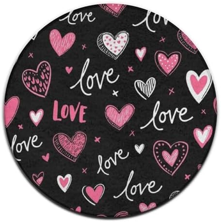 Soft Round Yoga Carpet, Office Chair Decor Round Mat for Carpet and Hardwood Floors Pink Heart Cute Love