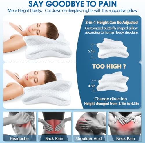 CHxxy Memory Foam Pillows, Cervical Pillow for Neck & Shoulder Pain Relief