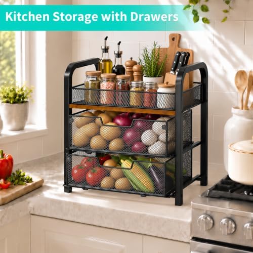 HapiRm 3 Tier Rolling Pantry Organizer Cart- Snack Storage Cart with Wheels