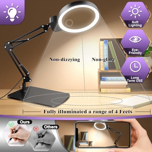 10X 30X Large Magnifying Glass with Light and Stand,Lighted Magnifier