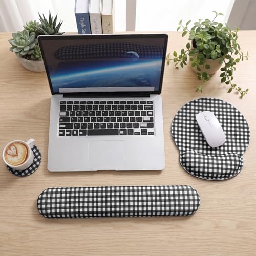 Tellegloww 3 Pcs Wrist Rest Set for Mouse Pad Keyboard, Black and White