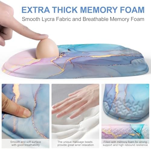 Mouse Pad with Wrist Rest, Comfortable Memory Foam Wrist Rest for Computer Keyboard, Ergonomic Mouse Pad Set for Easy Typing & Pain Relief - Blue Pink