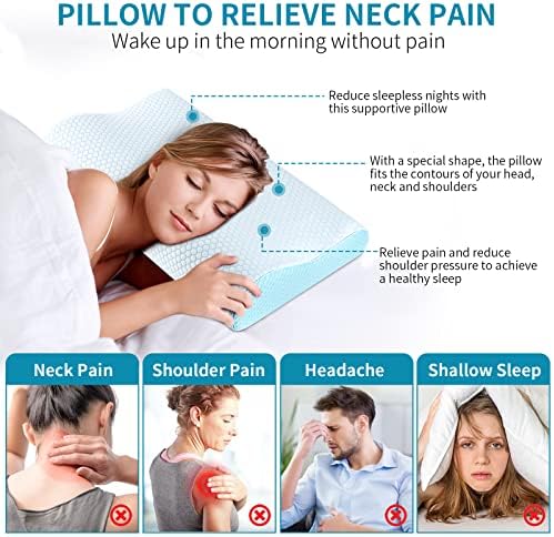 Memory Foam Pillows Neck Pillow for Sleeping, Ergonomic Cervical Pillow Bed Pillow for Side Back Stomach Sleeper, Orthopedic Contour Pillow for Neck and Shoulder Pain Relief