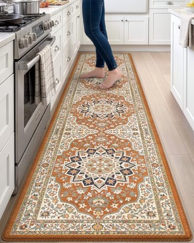 DEXI Kitchen Floor Mats Cushioned Anti Fatigue Runner Rug 24x107 Orange