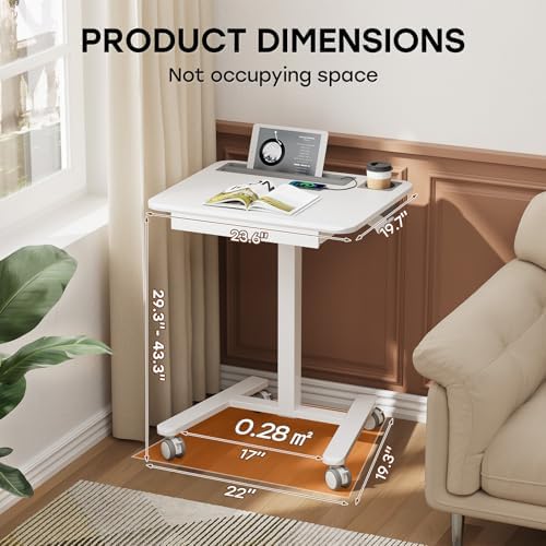 Small Mobile Standing Desk with Drawer, 23.6" x 19.7" Top
