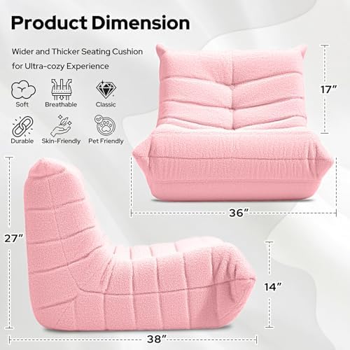 HABUTWAY Bean Bag Chairs Fireside Lazy Floor Sofa,Single,Pink