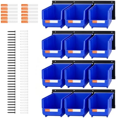 12pc Wall-Mounted Storage Organizer Set with Metal Rails Blue