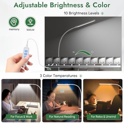 Clamp Lamp for Desk, Eye-Caring LED Clip Light for Home Office