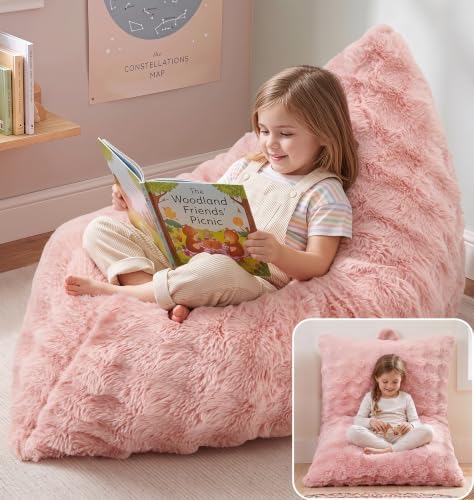 Hobestluk Bean Bag Chair Small Fluffy Pink Beanbag with Memory Foam Filled