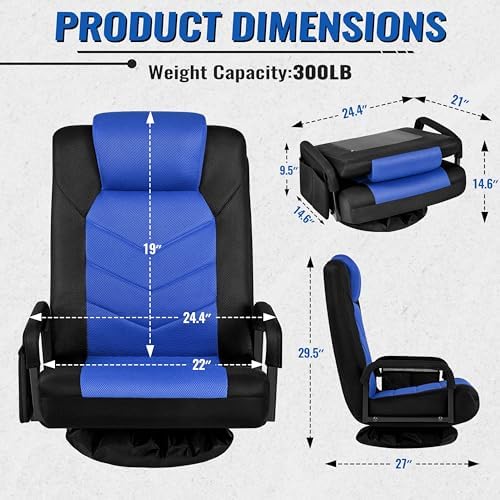 Yaheetech Floor Gaming Chair High-Back Swivel Adjustable Folding Seat Blue