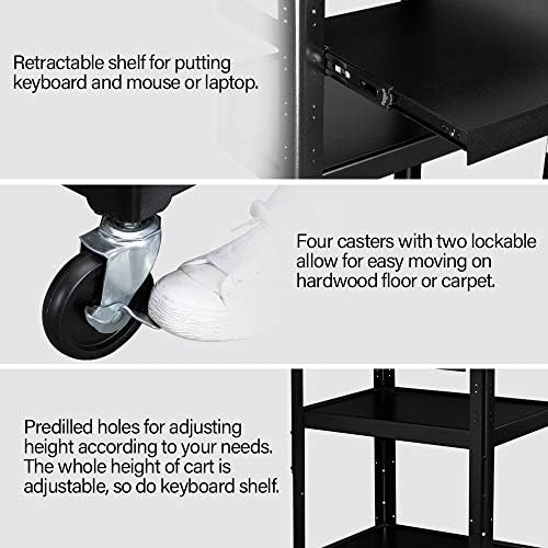 TUFFIOM AV Presentation Cart for Video Projector Laptop Computer, Mobile Workstation Utility Media Cart for School Classroom Office, Rolling Storage Stand with Keyboard Shelf