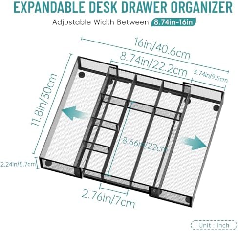2 Pack Expandable Desk Drawer Organizer, 10 Compartments, Black