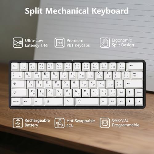 YIVU Split Mechanical Keyboard, 60% Wireless Ergonomic Design, 2.4G, Hot-Swappable Red Switches, QMK/Vial Programmable, Black