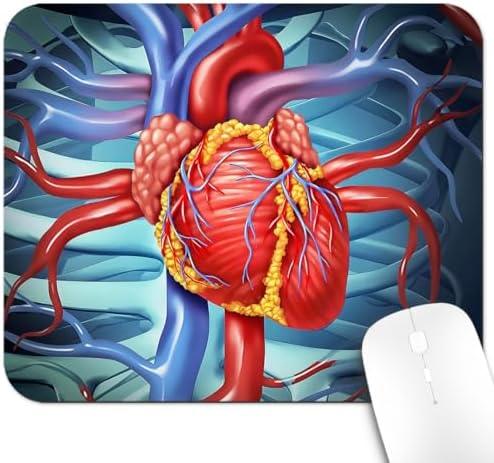 9.5x7.9 Inch Office/Gaming Mouse Pad, Illustration of The Human Heart and Its Associated Vascular System Science Design Cute Anti-Slip Mat for Desk
