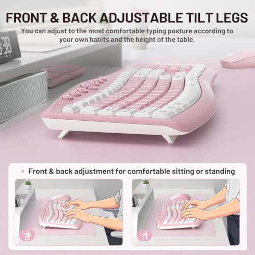 Wireless Keyboard and Mouse Combo Silent Ergonomic Curved Design for Office