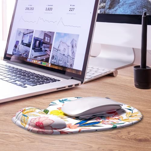JIKIOU Ergonomic Mouse Pad with Gel Wrist Rest 2Pack, Portable Small Flower