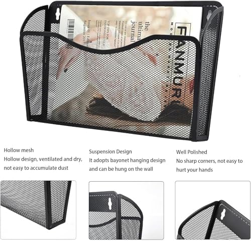 Gawerk Mesh Hanging Wall File Holders, Metal Vertical Wall Basket Mail Organizer for Office/Home (Black, 2 Pack Wall Mounted)