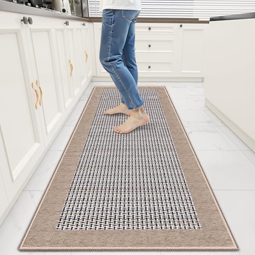 StepRite Kitchen Rugs, Kitchen Mats for Floor, 60"x20" Non-Slip Machine-Washable Kitchen Throw Rug, Absorbent Runner Rugs Office, Sink Standing Desk Mat, Decor Carpet, Khaki