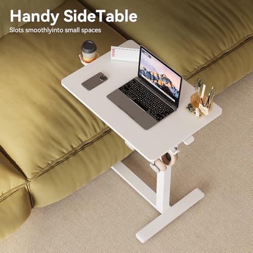 Mobile Standing Desk on Wheels, Pneumatic Height Adjustable, White