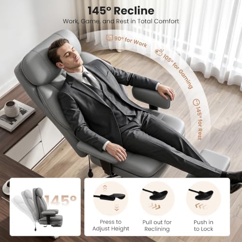 Ergonomic Big and Tall Office Chair with Lumbar Support and Footrest, Gray