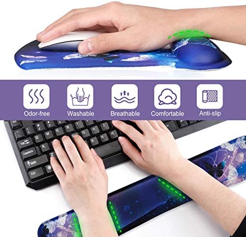 ToLuLu Keyboard Wrist Rest Pad Ergonomic Mouse Pad Set, Gel Mouse Pad for Computer Laptop, Non Slip Mousepad Keyboard Wrist Support Raised Memory Foam for Easy Typing Pain Relief, Art Butterflies