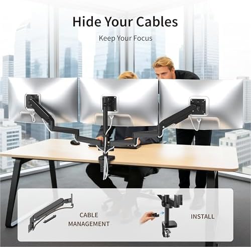 Triple Monitor Mount for 13-32" Screens, Monitor Stand with Long Arm