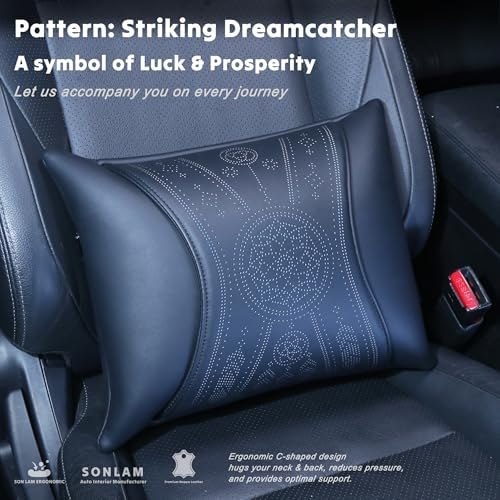 Neck & Back Support Pillow Set for Car & Office Chair - Prosperity & Luck Dreamcatcher - Orthopedic Lumbar & Cervical Pillow for Pain Relief &Posture Correction (Neck & Back Pillows (Black))