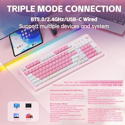 AULA S99 Gaming Keyboard, Wireless Computer Keyboards with Media Knob