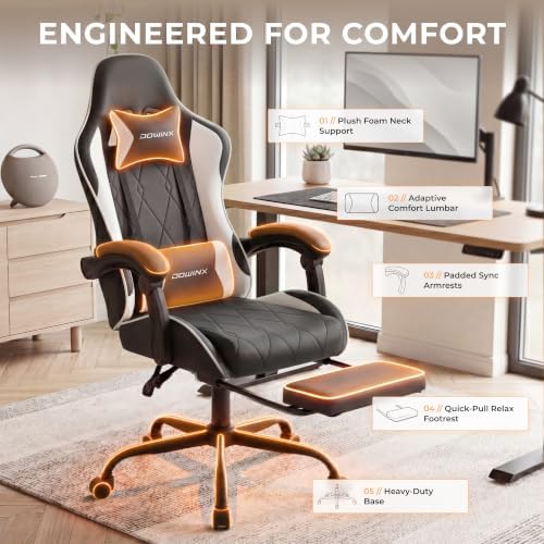 Dowinx Gaming Chair with Footrest, Ergonomic Office Chair, Black White