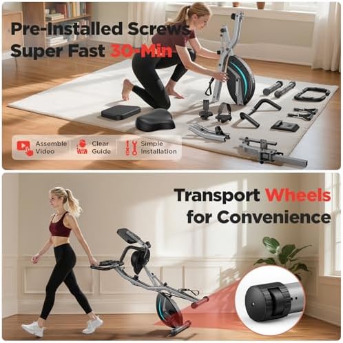 PLENY Folding Exercise Bike, 5 IN 1 Indoor Stationary Bikes for Home