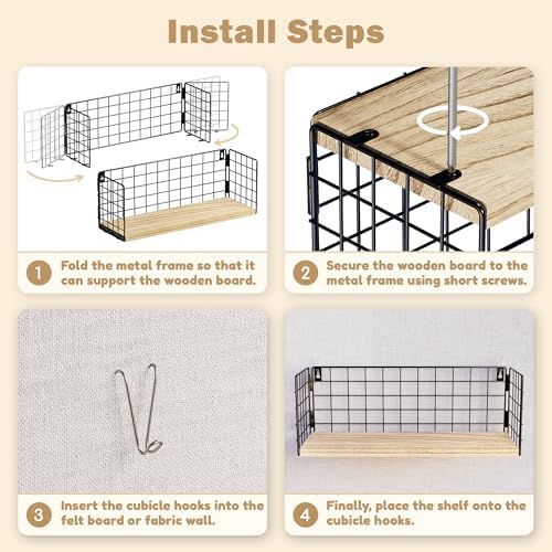 Floating Cubicle Shelf with Hooks, Paulownia Wood Desktop Organizer for Office Cubicle Decor, Desk Shelf for Top of Desk & Cute Cubicle Accessories for Work