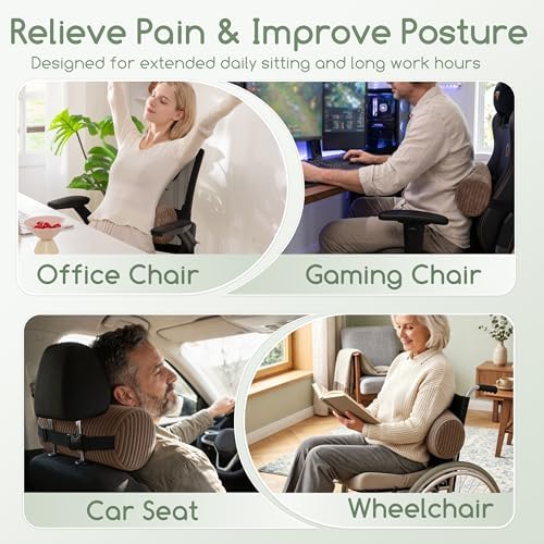 HIGOGOGO Lumbar Roll Lumbar Support Pillow for Office Chairs, Cars, and Gaming Chairs, Back Cushion with Washable Cover & Adjustable Strap to Relieve Back Pain and Improve Posture, 15"x6"x5", Brown