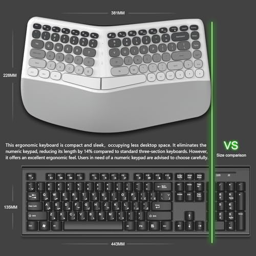 Ergonomic Wireless Keyboard and Mouse Set with Wrist Rest, Compact 85-Key Keyboard, No Independent Numeric Keypad, Gray and White Gradient