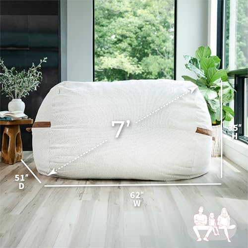 Big Joe Fuf 7Ft Giant Foam Bean Bag Chair, Oversized Couch with Removable Cover for Kids, Teens, Adults, Sandstone Textured Boucle, 7 Foot