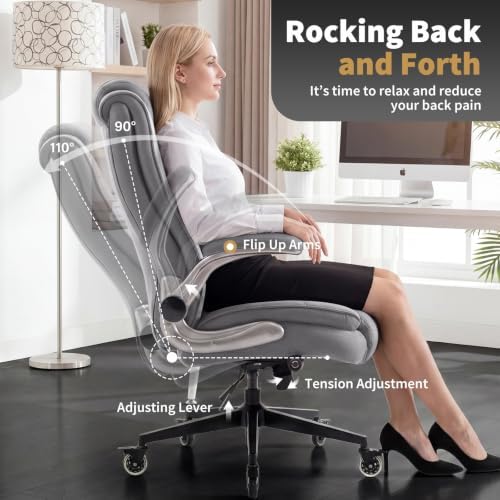 Fabric High Back Office Chair, Thick Padded Ergonomic Computer Desk Chair