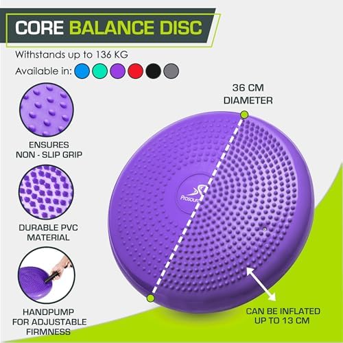 ProsourceFit Core Balance Disc, Inflatable Wobble Cushion with Hand Pump, Dual-Textured Non-Slip Surface for Core, Balance, and Stability Training, 14-inch