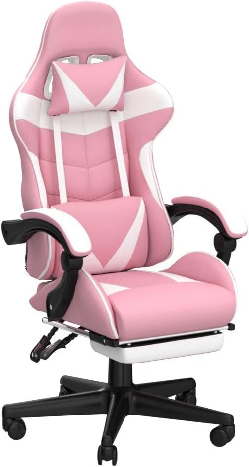 Soontrans Pink Gaming Chair with Footrest,Lovely Bunny Computer Gamer Chair,Gamer Desk Chair for Granddaughter,Sister,Girlfriend,Wife and Love (Pink)