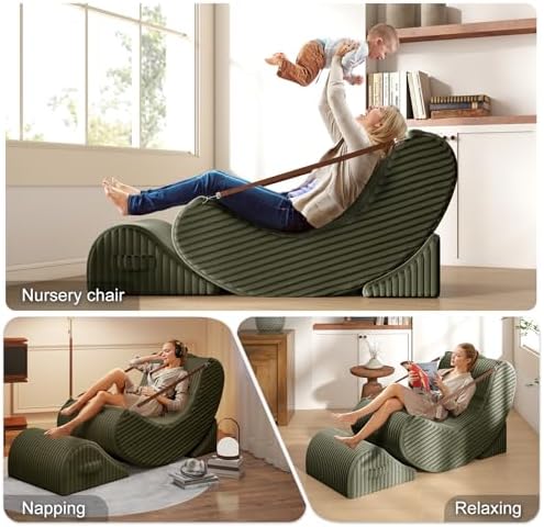 Quiet Rocking Chair, 3-in-1 Adjustable Boneless Floor Recliner for Adults