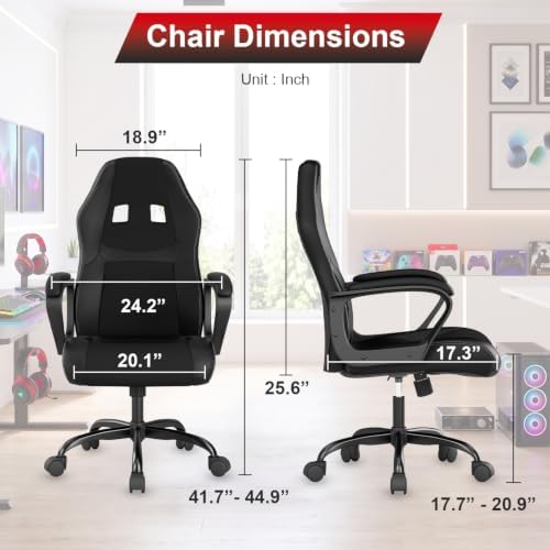 FDW Gaming Chair Leather+Breathable Mesh Computer Chair Executive Support Ergonomic Office Desk Chair with Armrests 360° Swivel & Caster Five Star Metal Base for Office or Gaming