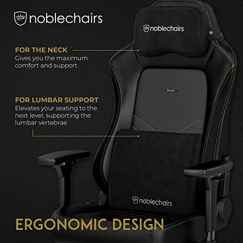 noblechairs Lumbar-Support Pillow, Gaming-Chair Cushion Set, Black/Gold
