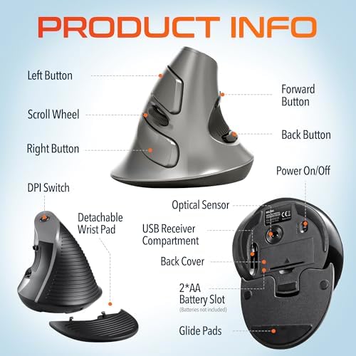 Delton S22 Vertical Wireless Mouse, Ergonomic Design, 2.4G USB Dongle