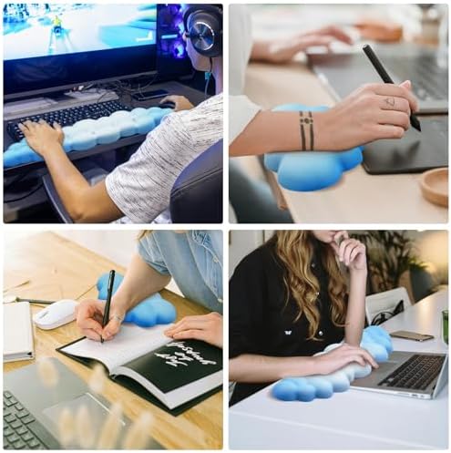 2 PCS Keyboard Cloud Wrist Rest, Memory Foam Keyboard Palm Rest with Non-Slip Base Ergonomic Keyboard Wrist for Pain Relief, Soft Wrist Rest for Office, Computer, Laptop, Gaming Office (Blue)