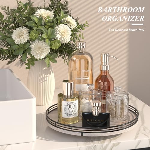 AMH 13-Inch Rustic Whitewashed Oak Lazy Susan Vanity Tray