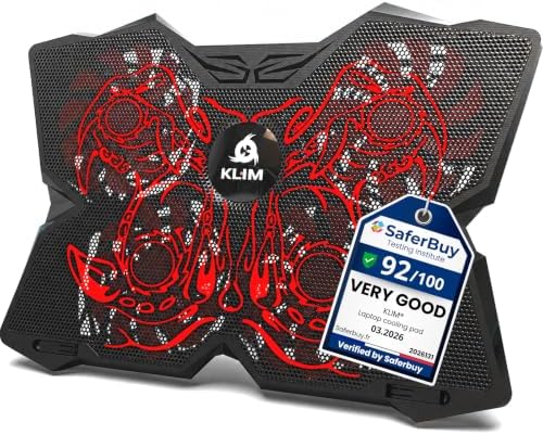 KLIM Wind Laptop Cooling Pad - More Than 500,000 Units Sold - New Version - Powerful Rapid Action Laptop Cooler - Laptop Stand with 4 Cooling Fans - 2 USB Ports - PC Mac PS5 PS4 Xbox One - Cobra Red