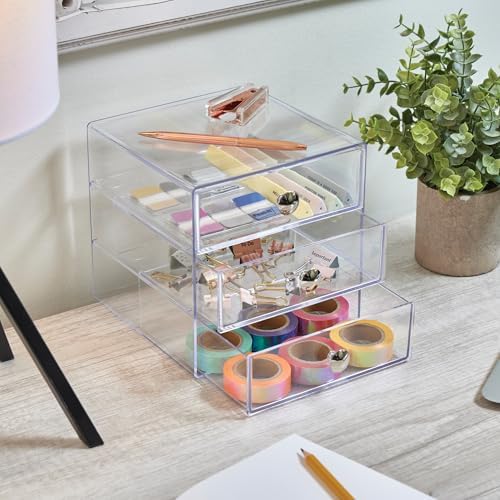 iDesign Stackable 3-Drawer Makeup Organizer, Set of 2, Clear