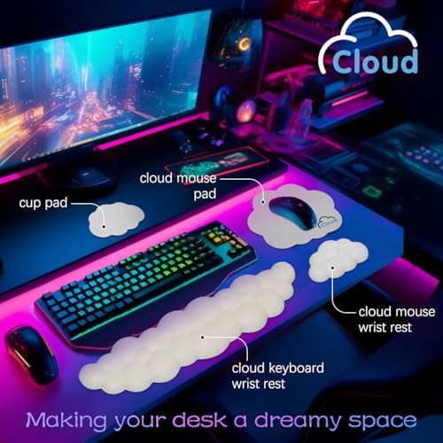 4 in 1 Ergonomic Leather Cloud Wrist Rest Keyboard and Mouse Pad & Coaster